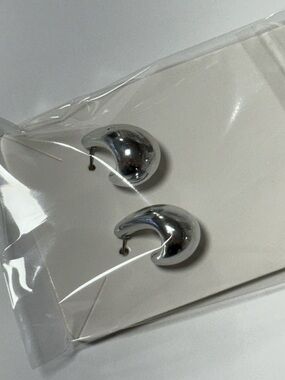 Polished Crescent Silver Hoop Stud Earrings